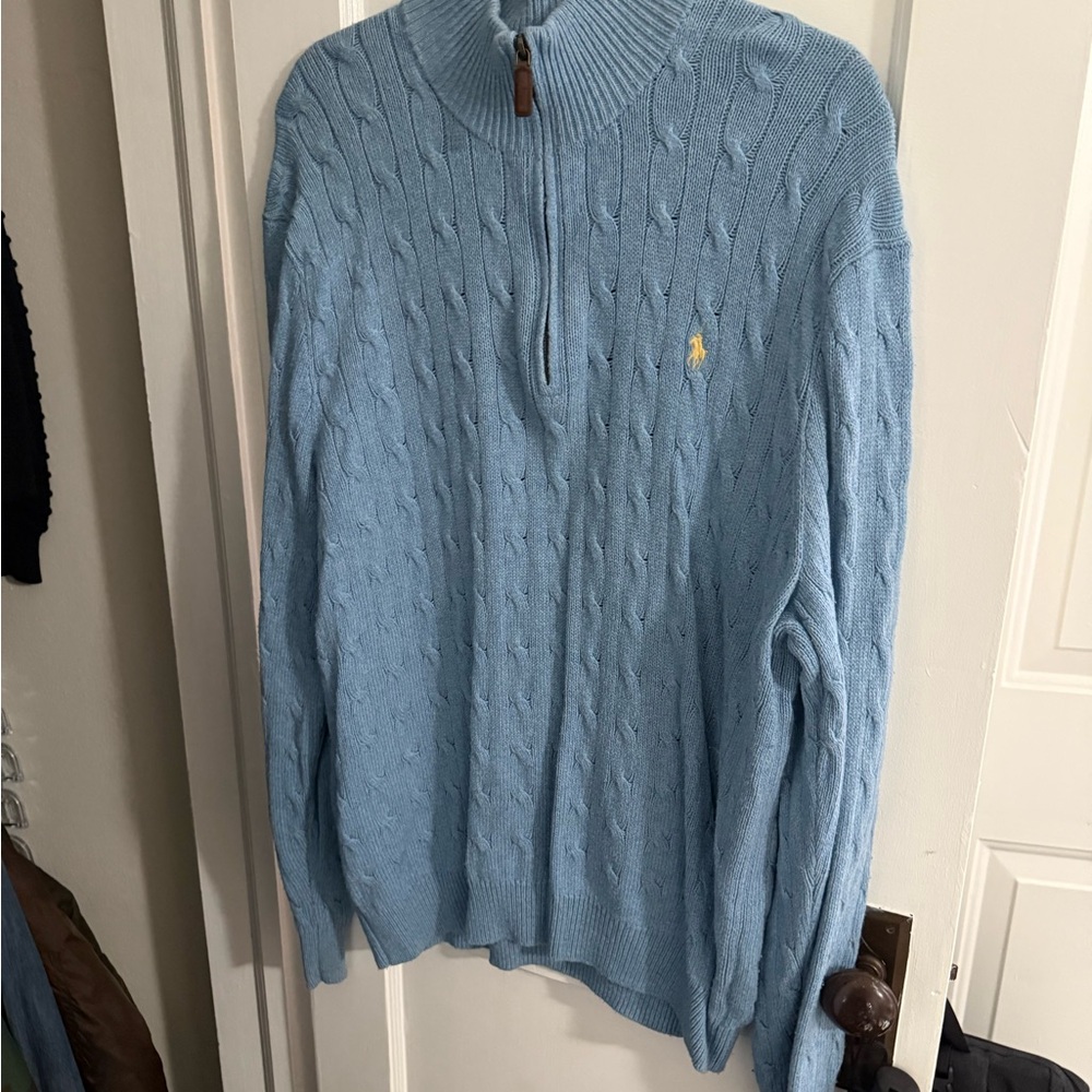 Polo by Ralph Lauren Men's Light Blue Cable Knit Sweater